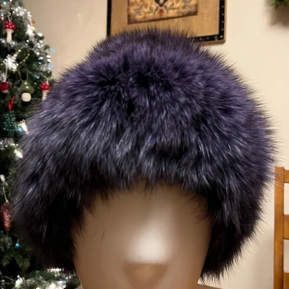 Elegant Purple Fur Hat, mink brown with purple color, beautiful and super warm Purple_Lavender_Genuine_Fox_Fu  main image 3